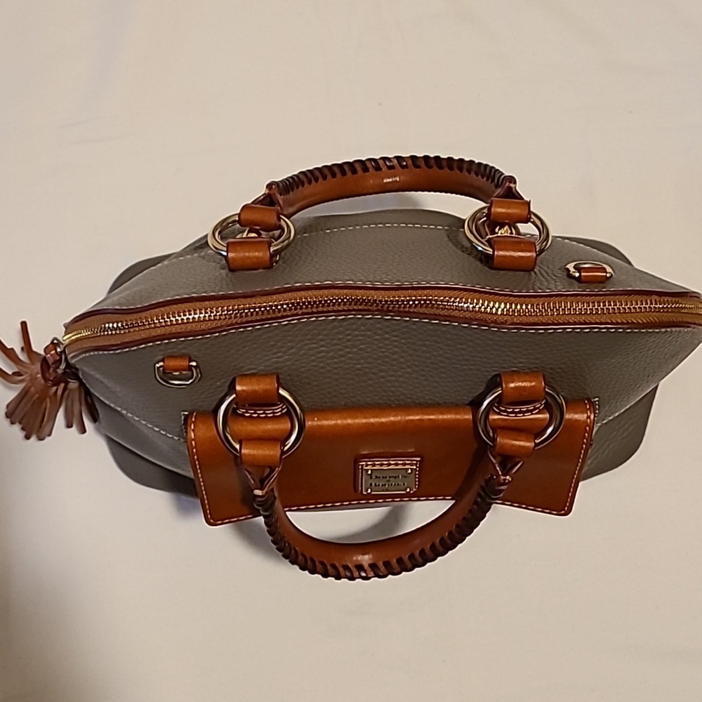 Dooney & Bourke Aubrey Satchel Purse Grey Brown Leather Bag Pebbled - Picture 2 of 16